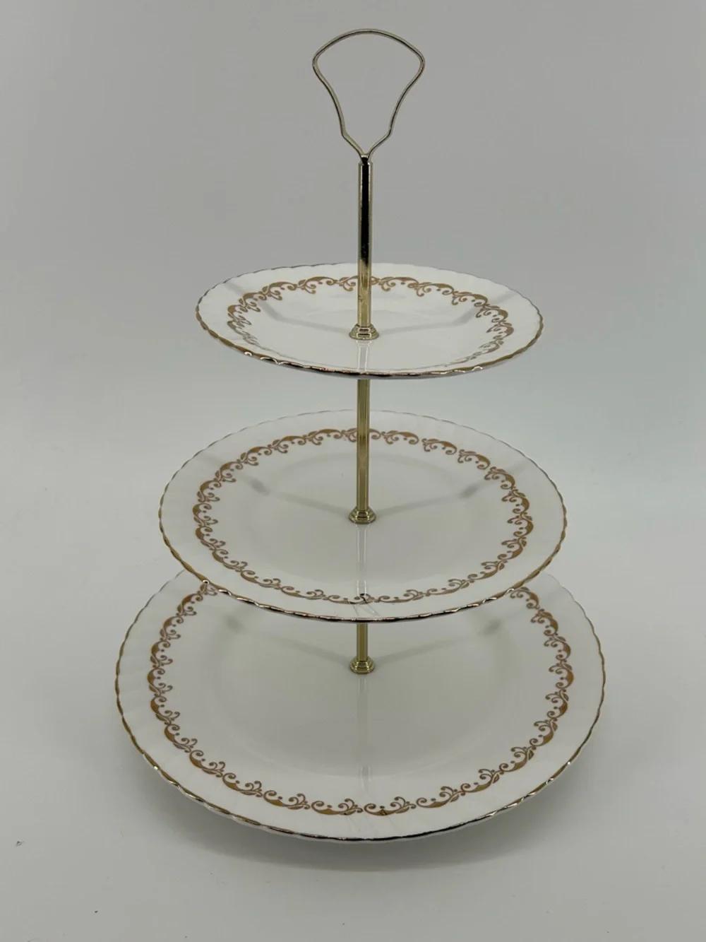 Three-Tier White and Gold Elizabethan  Serving Stand for entertaining